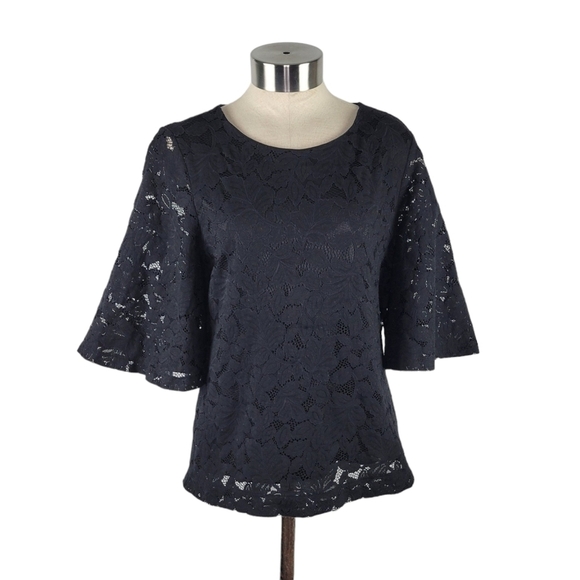 Banana Republic Lace Flare-Sleeve Relaxed Fit Top Blouse Women's Size S Black - Picture 1 of 9